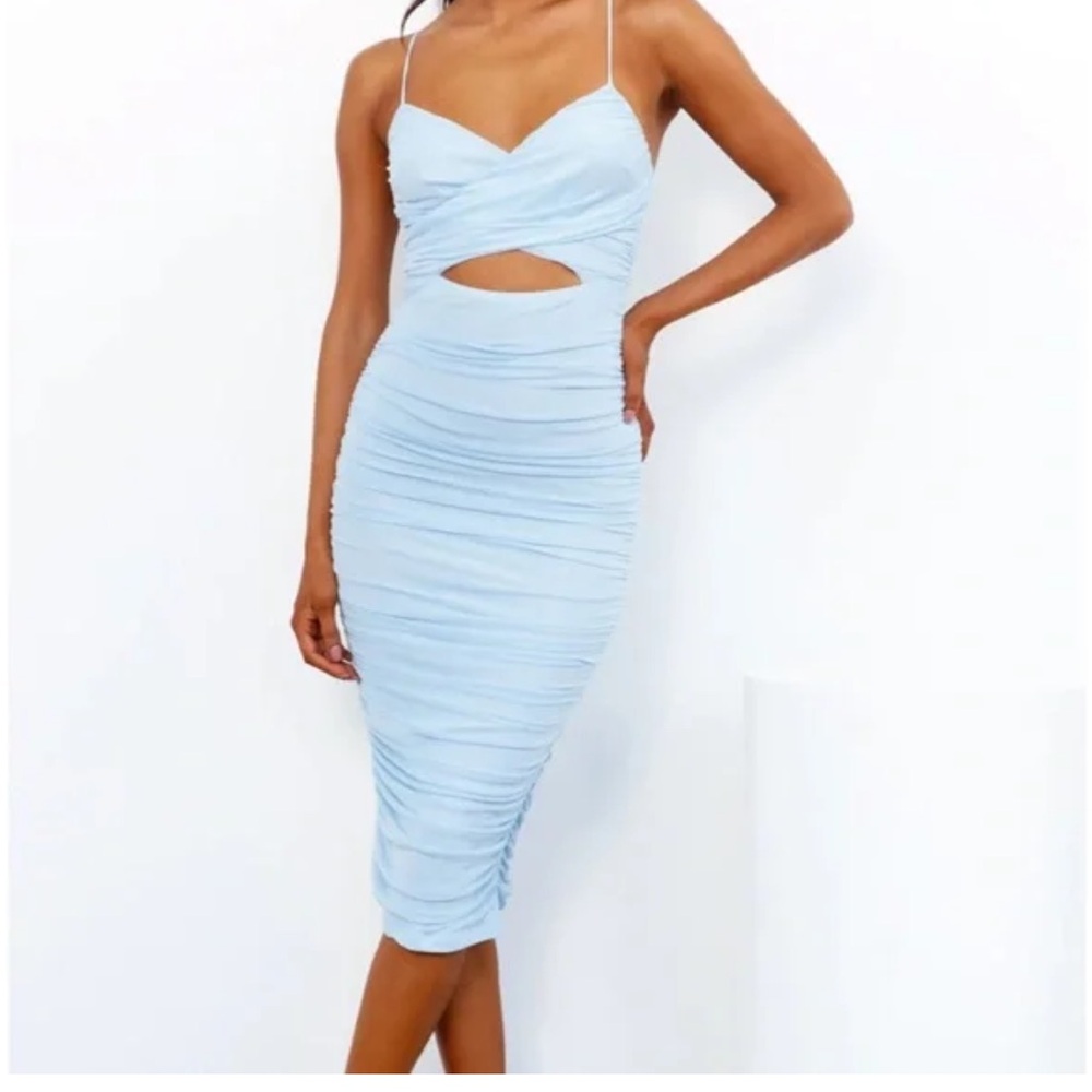 Elegant Blue Ruched Midi Dress